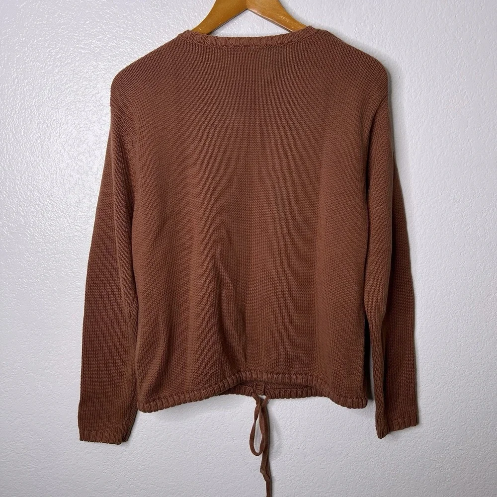Vtg‎ J. Jill Brown Knit Button Up Sweater Drawstring Hem Cotton Sz Small *Read